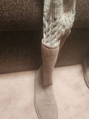Coach Taupe Suede Embossed Over-the-Knee Boots